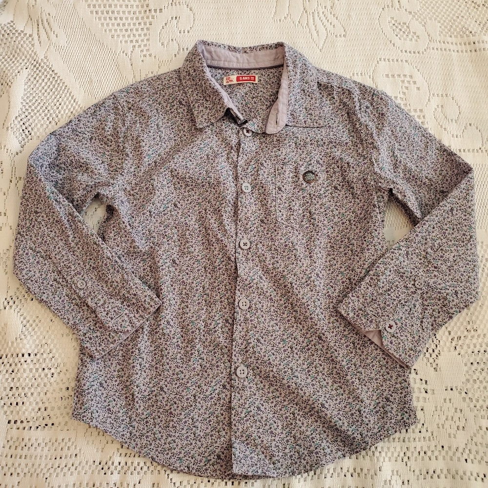 French brand purple floral print button down